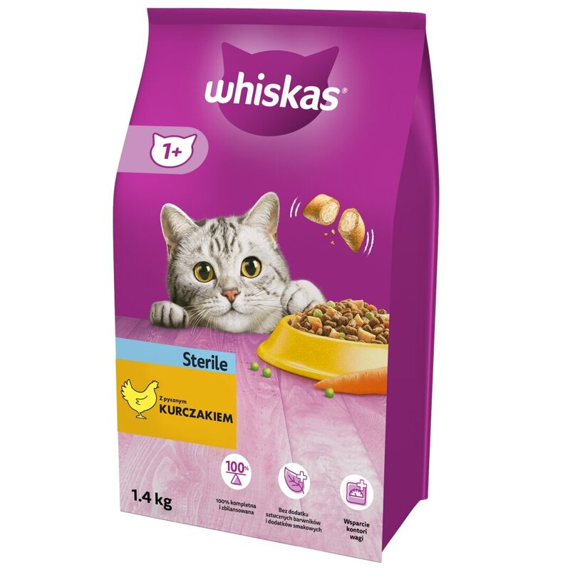 WHISKAS 1+ Sterile z Kurczakiem 1,4 kg Karma sucha dla kota po sterylizacji