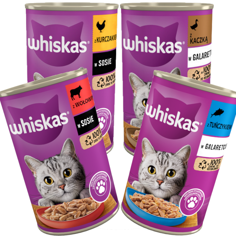 WHISKAS Adult 4 Smaki 24x400g Mokra Karma Dla Dorosłych Kotów (Kurczak Wołowina Tuńczyk Kaczka)