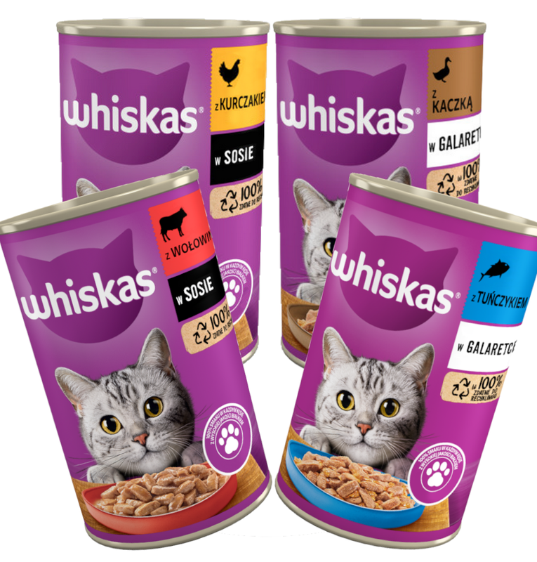 WHISKAS Adult 4 Smaki 48x400g Mokra Karma Dla Dorosłych Kotów (Kurczak Wołowina Tuńczyk Kaczka)