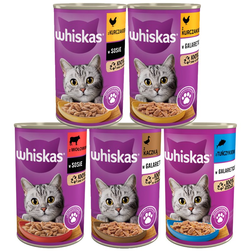 WHISKAS Adult 5 Smaków 12x400g Kurczak Wołowina Tuńczyk Kaczka Karma Mokra Dla Dorosłych Kotów