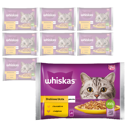 WHISKAS Senior Drobiowa Uczta 32x85g Mokra Karma Dla Starszego Kota w Galaretce Kawałki z Kurczakiem i Indykiem