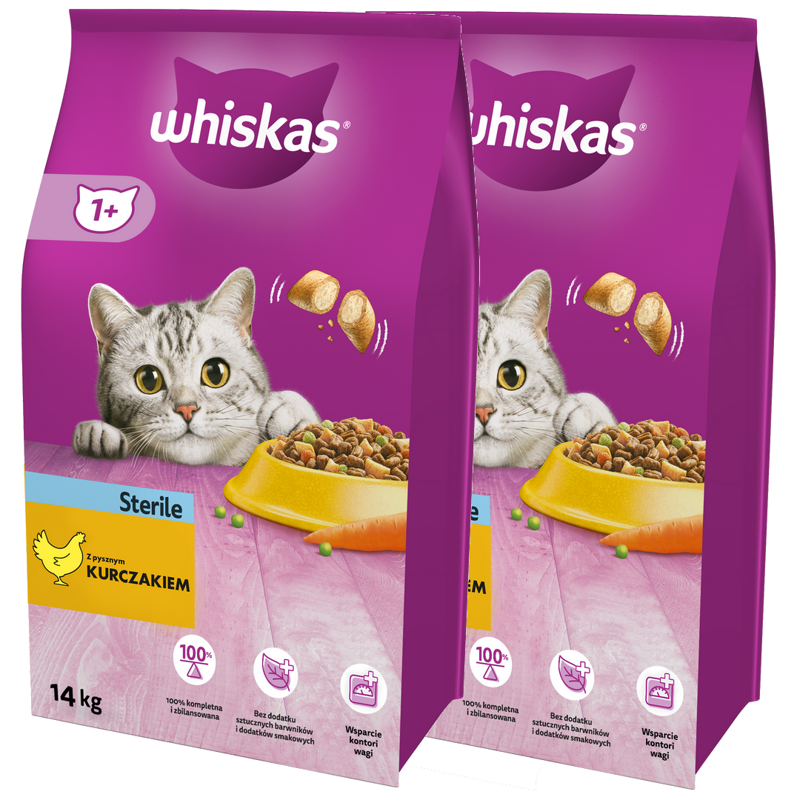 WHISKAS Sterile 2x 14kg - sucha karma dla kotów po sterylizacji z kurczakiem!