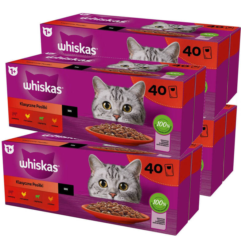 Whiskas Adult 160x85g Klasyczne Posiłki - Mokra Karma Dla Dorosłych Kotów 4 Smaki W Sosie 