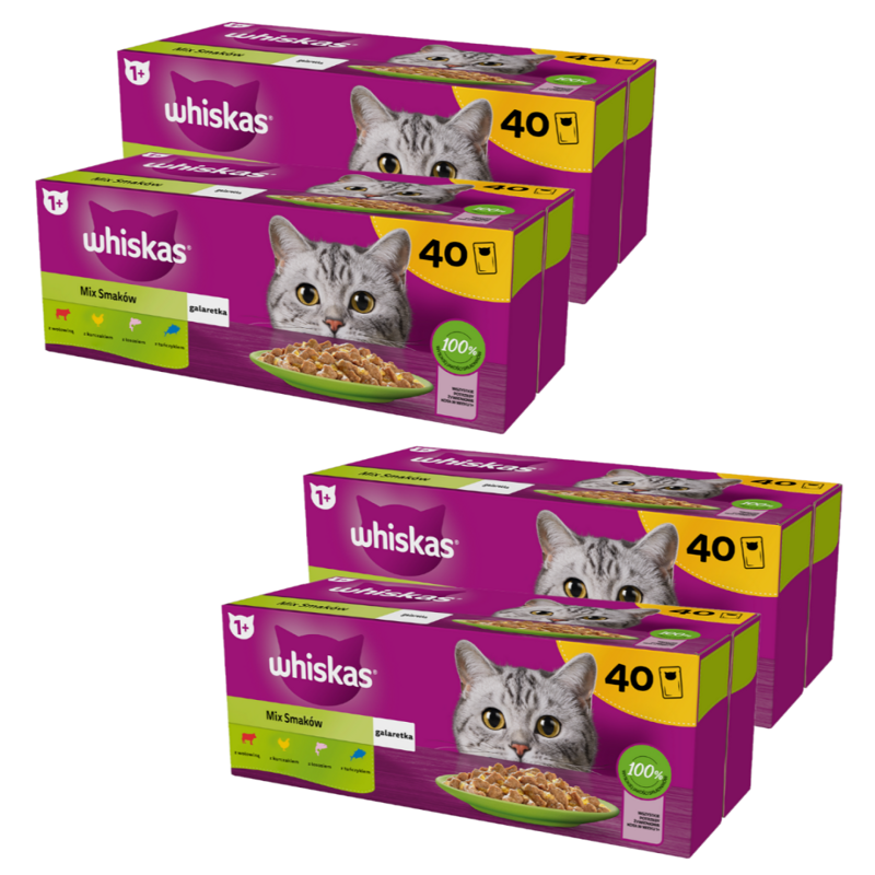 Whiskas Adult 160x85g Mix Smaków Mokra Karma Dla Dorosłych Kotów 4 Smaki W Galaretce