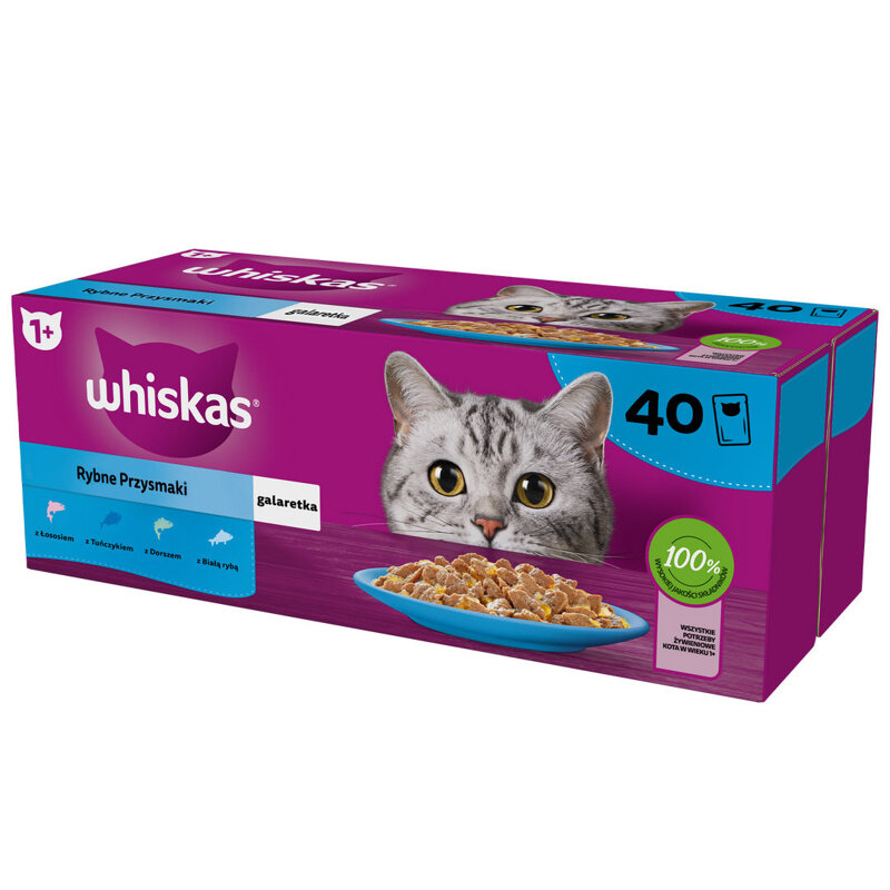 Whiskas Adult 40x85g Rybne Przysmaki Mokra Karma Dla Dorosłych Kotów 4 Smaki W Galaretce