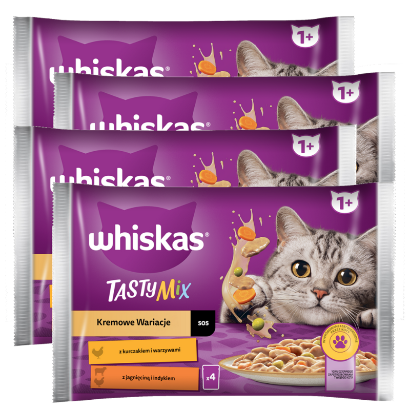 Whiskas Adult 4x340g Kremowe Wariacje Mokra Karma Dla Dorosłego Kota W Sosie Kurczak Z Warzywami, Jagnięcina Z Indykiem