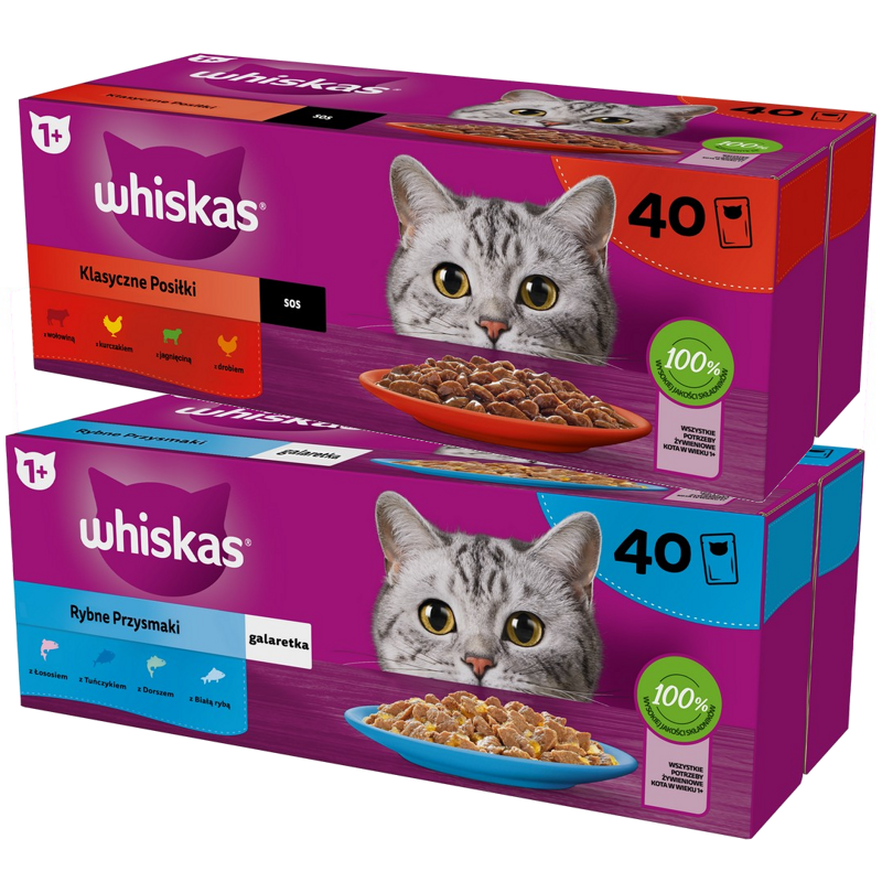 Whiskas Adult 80x85g Rybne Przysmaki Galaretka I Klasyczne Posiłki W Sosie Mokra Karma Dla Dorosłych Kotów