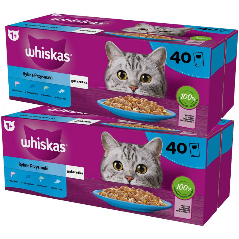 Whiskas Adult 80x85g Rybne Przysmaki Mokra Karma Dla Dorosłych Kotów 4 Smaki W Galaretce