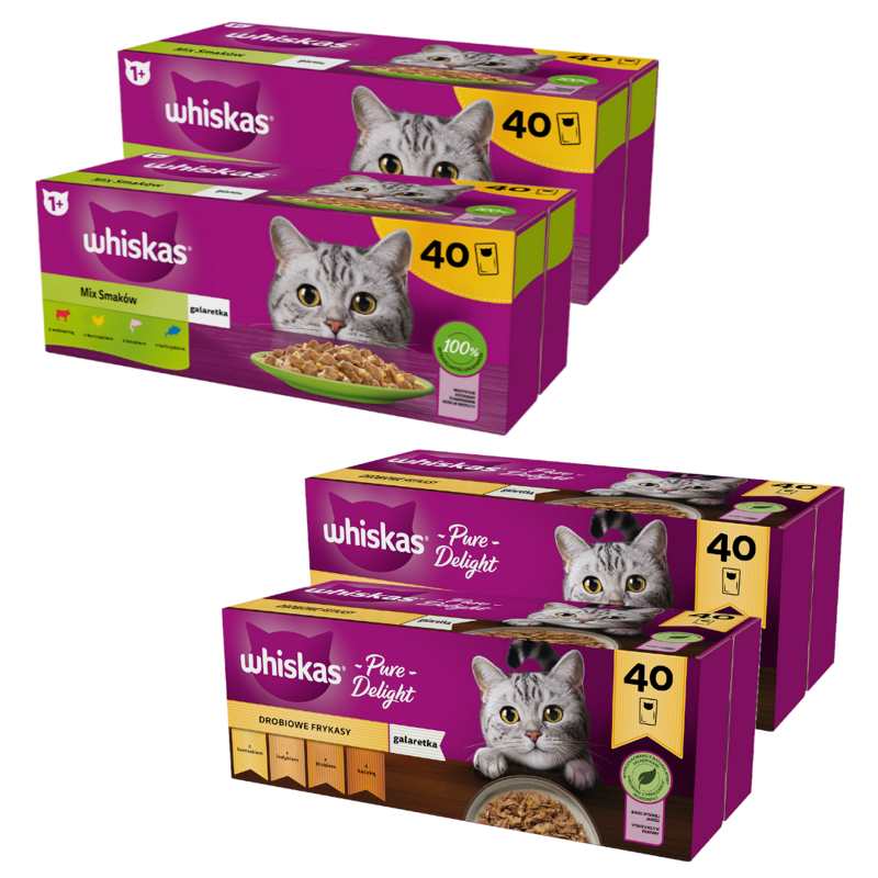 Whiskas Adult Mix Smaków 80x85g + Whiskas Drobiowe Frykasy 80x85g Mokra Karma Dla Kota w Galaretce