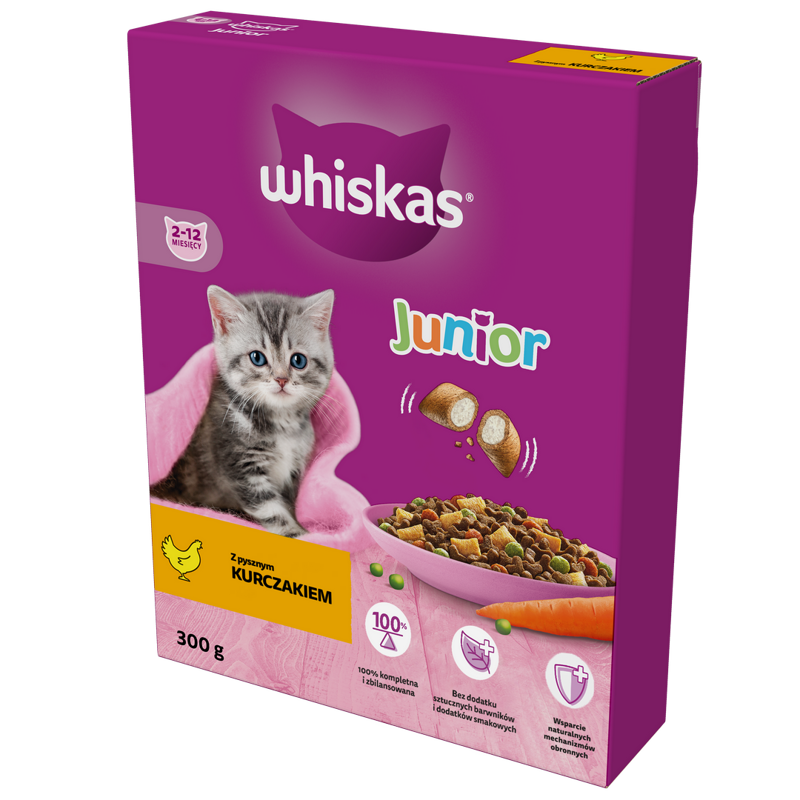 Whiskas Junior 300g Sucha Karma Pełnoporcjowa Dla Kociąt Z Kurczakiem