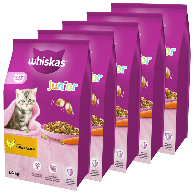 Whiskas Junior 5x1,4kg - Sucha Karma Pełnoporcjowa Dla Kociąt Z Pysznym Kurczakiem