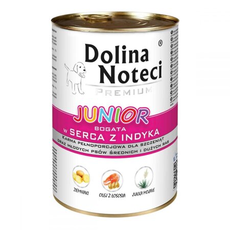 Dolina Noteci PREMIUM JUNIOR bogata w serca indyka puszka 400g Mokra karma dla psa