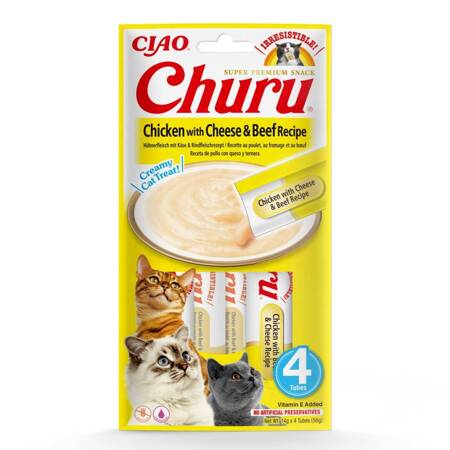 Inaba Cat Churu Chicken Cheese Beef 4x14g (56g) Kremowy Przysmak Dla Kota Pasta Z Kurczakiem Serem I Wołowiną