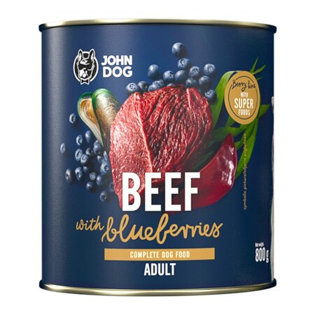 John Dog BERRY ADULT WOŁOWINA z borówkami 800g - Karma dla psów, 96% mięsa