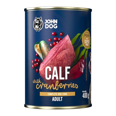 John Dog Berry ADULT CIELĘCINA z żurawiną 400g - Mokra Karma dla psów, 96% mięsa