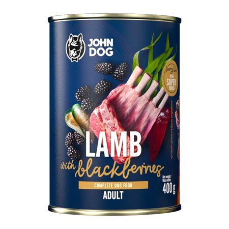 John Dog Berry ADULT JAGNIĘCINA z jeżynami 400g Puszka - Mokra Karma dla psów, 96% mięsa