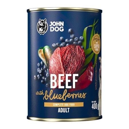 John Dog Berry ADULT WOŁOWINA z borówkami 400g - Karma dla psów, 96% mięsa