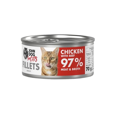 John Dog for Cats Mokra Karma Dla Dorosłych Kotów Filety Kurczak Z Wołowiną 70g