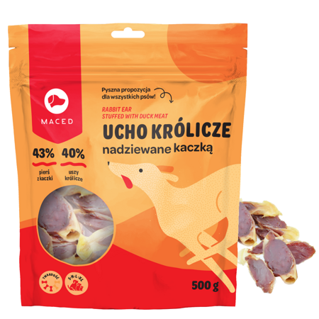 Maced Ucho Królicze Nadziewane Kaczką Gryzak Przysmak Dla Psa 500g