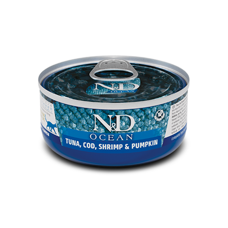 N&D Cat Ocean Tuna Cod Shrimp & Pumpkin 70g Mokra Karma Dla Kota Tuńczyk Dorsz Krewetka I Dynia