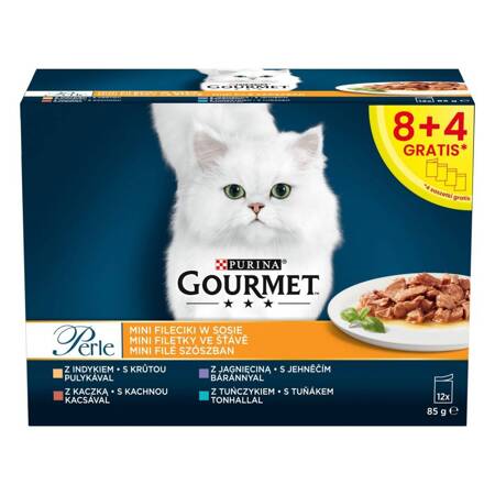 Purina Gourmet 12x85g Perle Mini Fileciki w Sosie Mokra Karma Dla Kota 8+4 Saszetki GRATIS