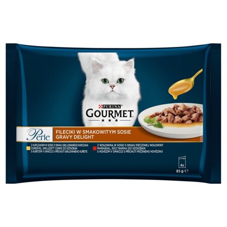 Purina Gourmet Perle Fileciki w Smakowitym Sosie 4x85g Mokra Karma Dla Kota