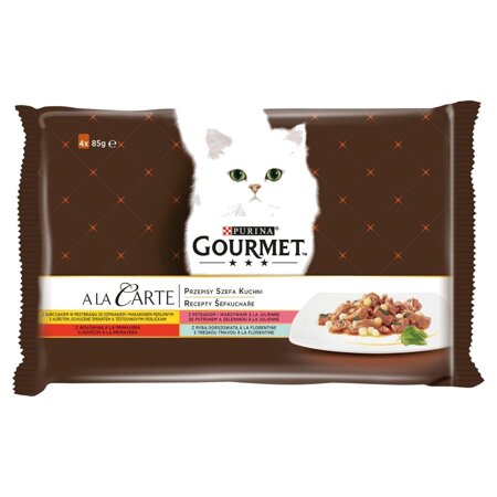 Purina Gourmet a La Carte Karma Dla Kotów Przepisy Szefa Kuchni 340g (4x85g) Wołowina Kurczak Pstrąg Dorsz