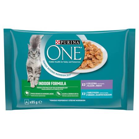 Purina One Indoor Formula 4x85g Mokra Karma Dla Kota z Cielęciną i Tuńczykiem