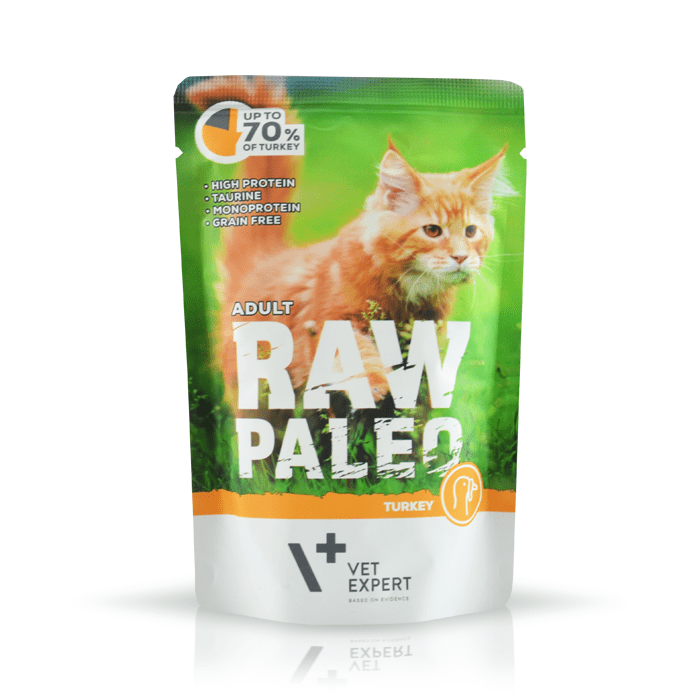 VetExpert Raw Paleo ADULT 100g TURKEY - Mokra Karma dla Kotów 70% INDYKA, Bez zbóż