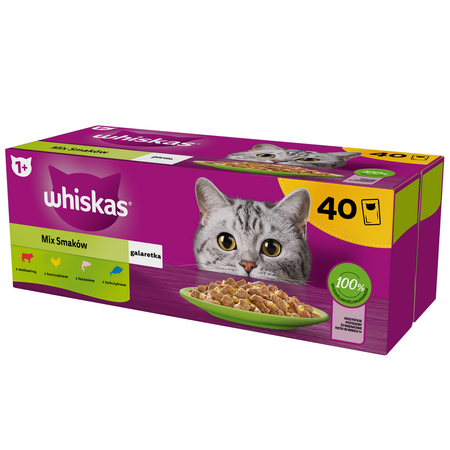 Whiskas Adult 40x85g Mix Smaków Mokra Karma Dla Dorosłych Kotów 4 Smaki W Galaretce