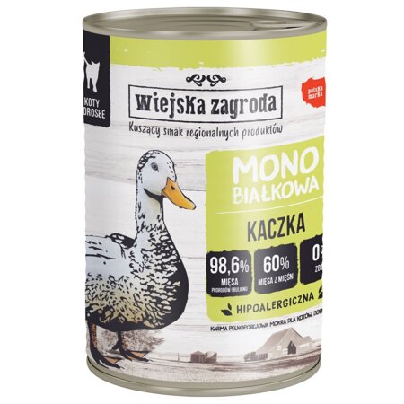 Wiejska Zagroda Monobiałkowa Karma Mokra Dla Kota Kaczka 98,6% Mięsa 400g