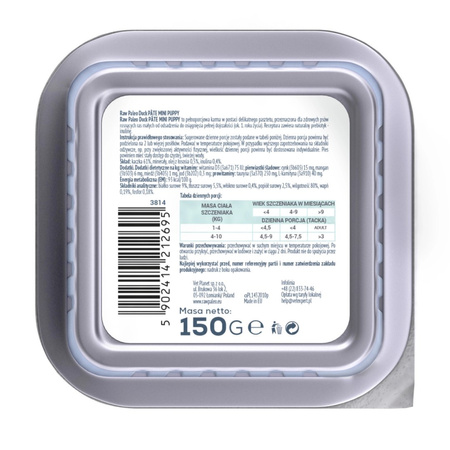 Raw Paleo Duck Pate Mini Puppy 12x150g Monoproteinowa Mokra Karma Pasztet Dla Szczeniąt Małych Ras Z Kaczką