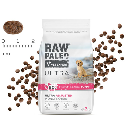Raw Paleo Ultra Pork Medium&Large Puppy 2kg Sucha Karma z Wieprzowiną Dla Szczeniąt Średnich i Dużych Ras
