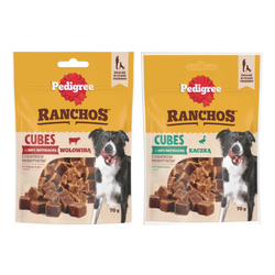 Pedigree Zestaw Przysmaków Dla Psa Ranchos Cubes 1x70g Z Wołowiną 1x70g Z Kaczką