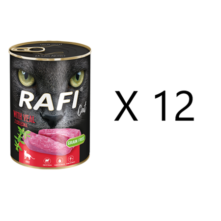 Mokra Karma dla Kotów Rafi Cat Adult z Cielęciną Puszka Zestaw 12 x 400 g