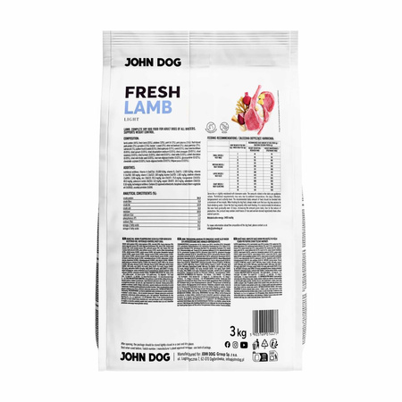 John Dog Fresh Light 3kg Sucha Karma Dla Psa Z Jagnięciną Kontrola Masy Ciała