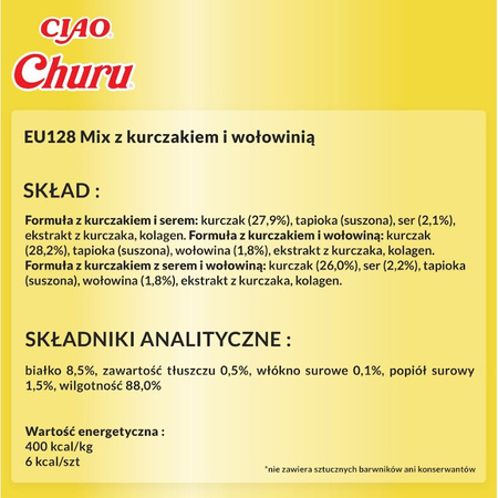 Inaba Cat Churu 20x14g (280g) Kremowy Przysmak Dla Kota Pasta Mix Z Kurczakiem I Wołowiną