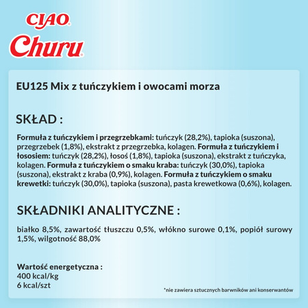 Inaba Cat Churu 80x14g Kremowy Przysmak Dla Kota Pasta Mix Z Kurczakiem i Tuńczykiem