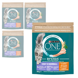 Purina One Cat Coat&Hairball 4x800g Sucha Karma z Kurczakiem Dla Kota Przeciw Kulom Włosowym