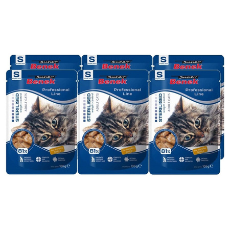 Super Benek Sterilised 6x100g z Kawałkami Drobiu - Mokra Karma dla kota wysterylizowanego 81% mięsa