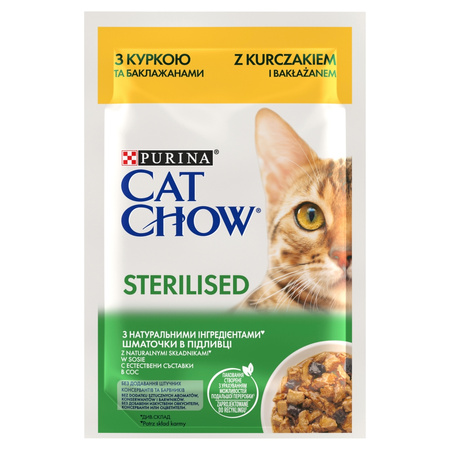 Purina Cat Chow Sterilised 6x85g Mokra Karma Dla Kota z Kurczakiem i Bakłażanem w Sosie