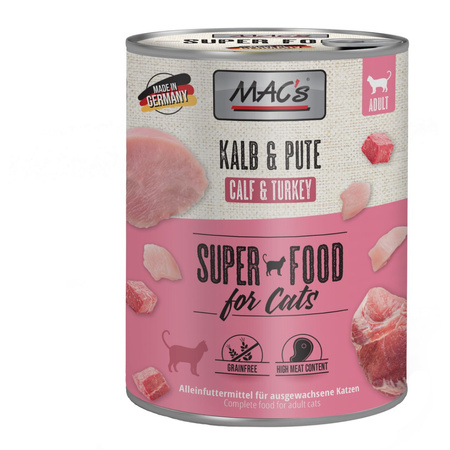 MAC's 24x800g Bezzbożowa Mokra Karma Dla Kota Cielęcina Indyk