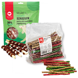 Maced Mix Przysmaków Dla Psa Patyczki Kabanos Mix 100szt. 600g + Szaszłyki Z Jagnięciną 500g