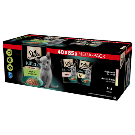 Sheba Kitten Wybór Smaków 80x85g Mokra Karma Pełnoporcjowa Dla Kociąt Z Łososiem I Kurczakiem W Sosie