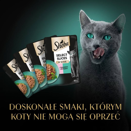 SHEBA Saszetka 4x85g Selection Sauce Smaki Rybne - Mokra Karma Dla Kotów W Sosie (z Białą Rybą, Łososiem, Dorszem, Tuńczykiem)
