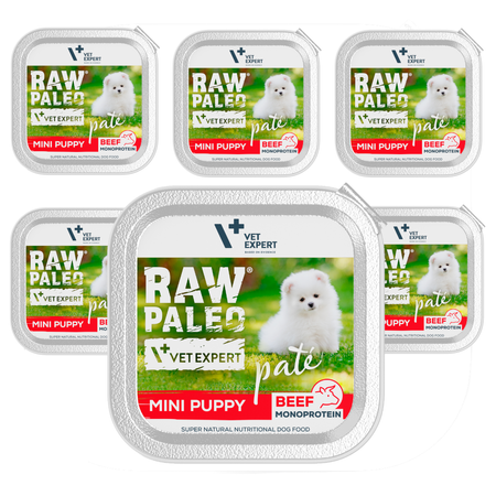 Raw Paleo Pate Mini Puppy Beef Tacka 6x150g Mokra Karma Dla Szczeniąt Małych Ras z Wołowiną