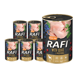 Rafi Mokra Karma dla Psów z Przepiórką, Żurawiną i Borówką Puszka Zestaw 12 x 400 g