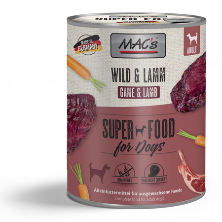 MAC's Dog 12x800g Bezzbożowa Mokra Karma Dla Psa z Dziczyzną i Jagnięciną