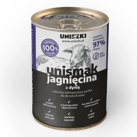 Uniszki Unismak 6x400g Bezzbożowa Mokra Karma dla Psa Mix Smaków Jagnięcina Królik Wołowina