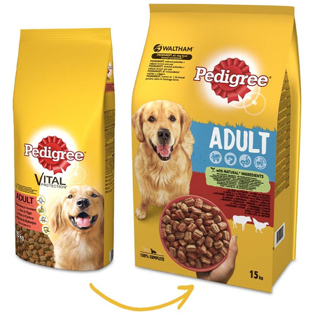 PEDIGREE Vital Protection 15kg z Drobiem i Wołowiną - Sucha Karma dla Dorosłych Psów Średnich Ras
